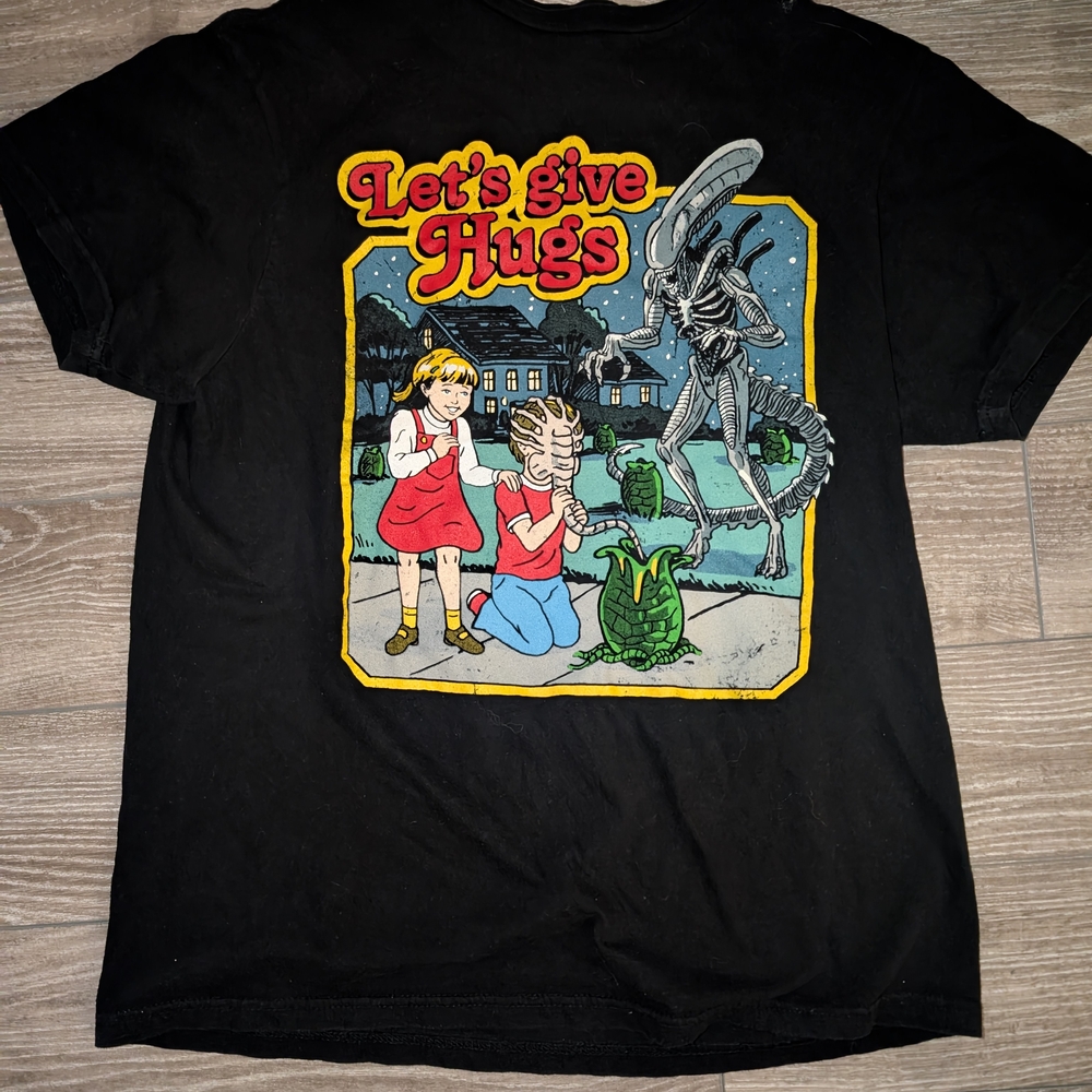 Black Graphic Tee with Alien Design